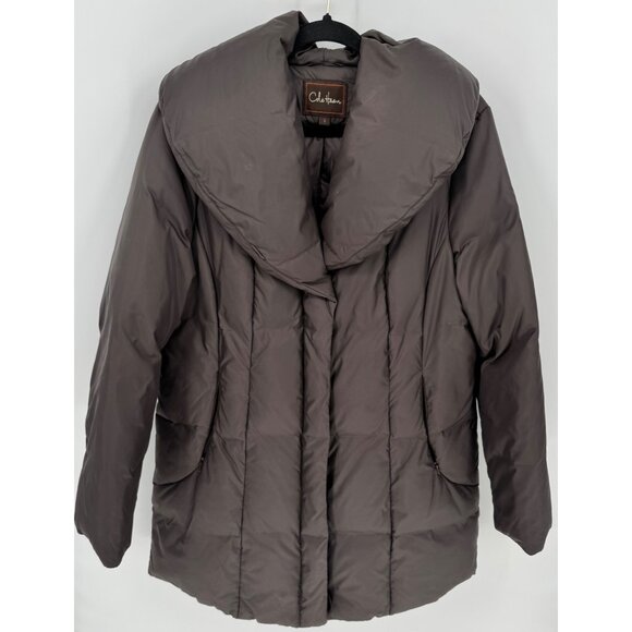 Cole Haan Women's Size Large Brown Down Puffer Coat Pillow Hood Collar - Picture 2 of 12